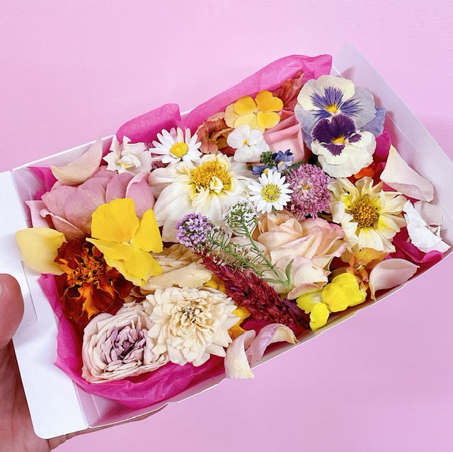 Freeze dried edible flowers by Bloomish in our beautiful Baker's Bloomish Box.