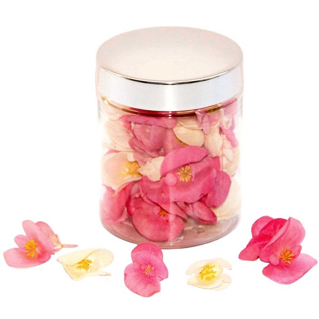 Freeze dried edible begonia flowers in a 200ml jar by Bloomish.