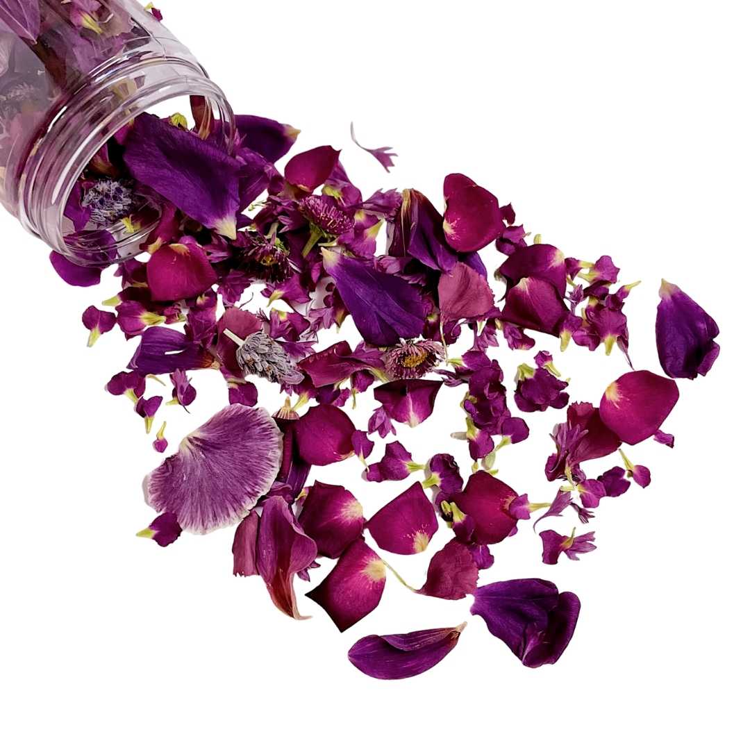 Beautiful burgungy edible freeze dried flower confetti for cupcakes and cocktail garnishes.
