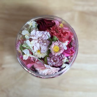 Blooming Beautiful jars of dried edible flowers for cake flowers, cupcake flowers and cocktail garnishes.