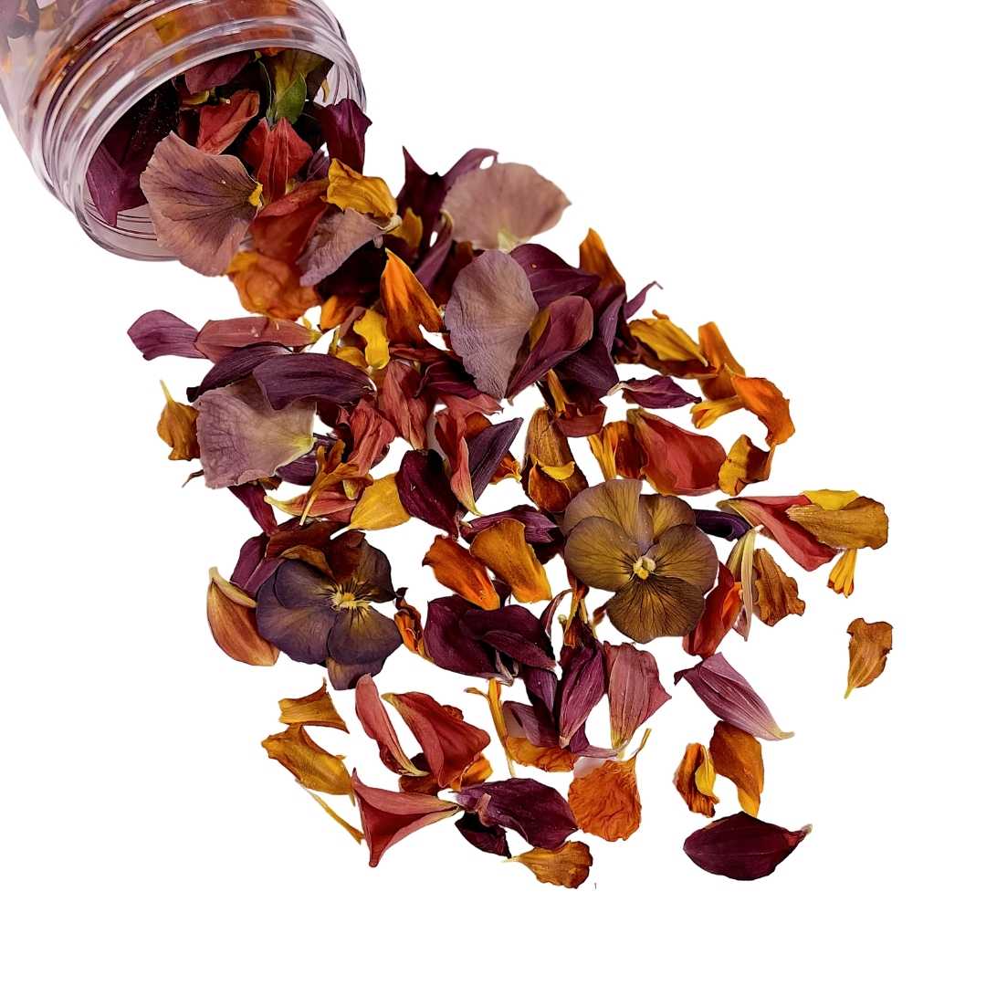 Luscious chocolate edible flower confetti by Bloomish Freeze Dried Flowers.